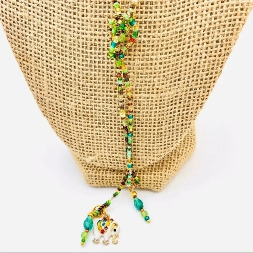 55” lariat. Handmade multicolor green brown‎ beads